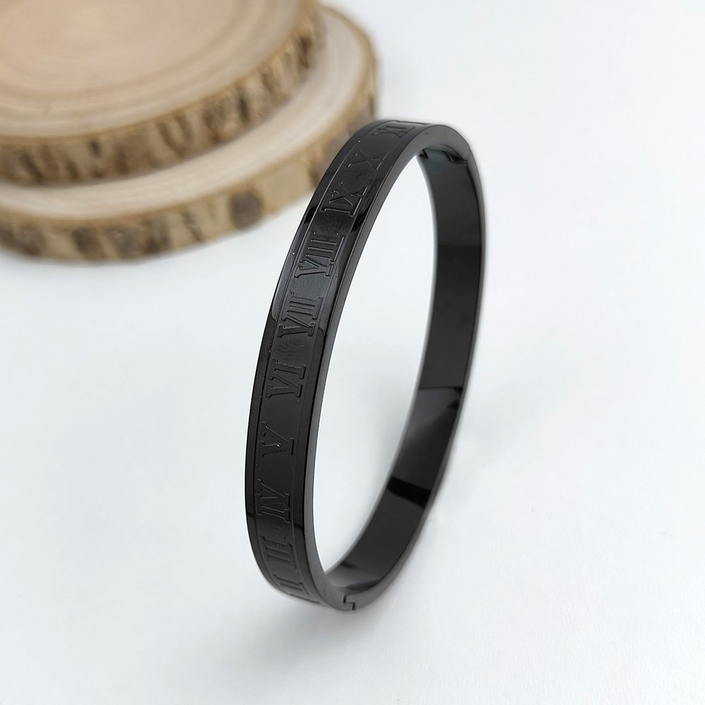 Classic Men Women Stainless Steel Black Roman Number Bracelet - Image 2