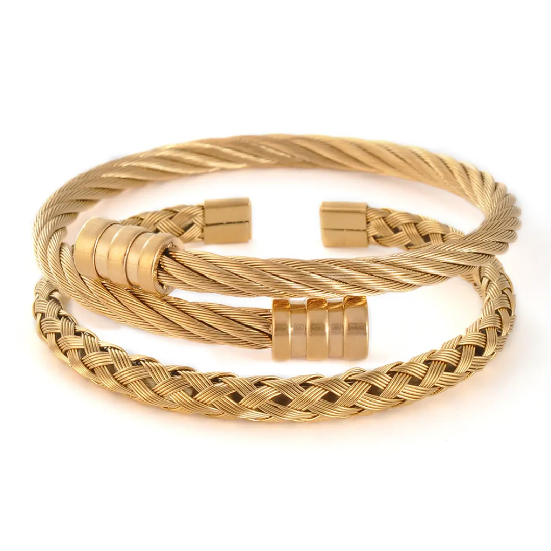3pcs Set Luxury Roman Number 316L Stainless Steel Cuff Bracelet for Mens - Image 2