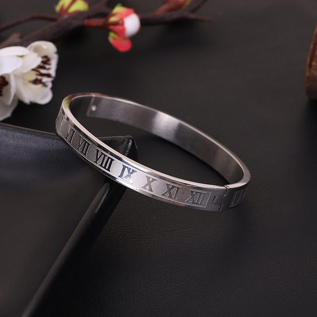 3pcs Set Luxury Roman Number 316L Stainless Steel Silver Cuff Bracelet for Mens - Image 4