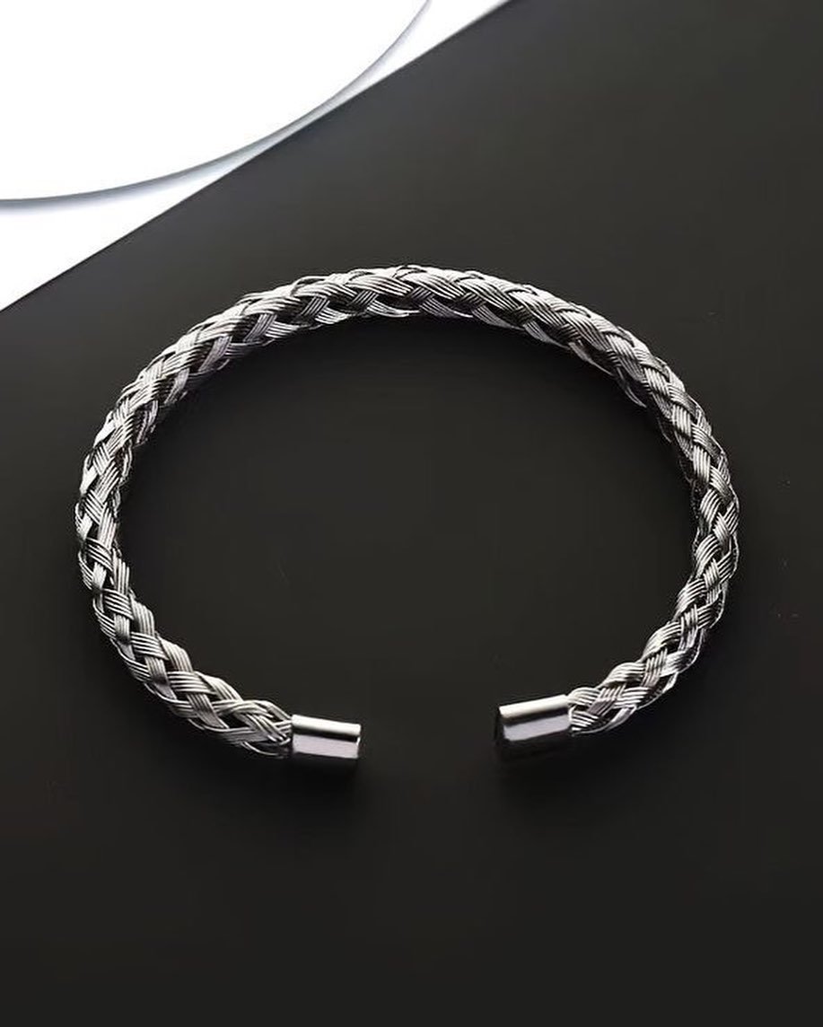 3pcs Set Luxury Roman Number 316L Stainless Steel Silver Cuff Bracelet for Mens - Image 3