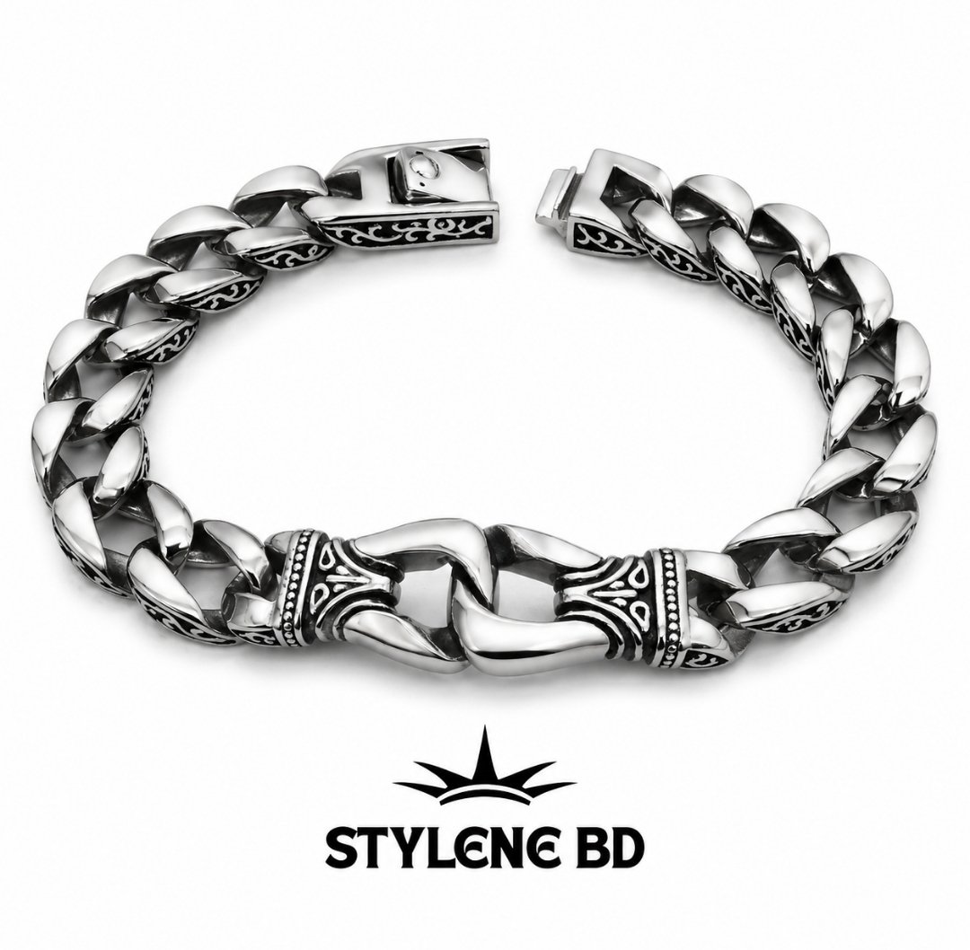 STYLENE BD Premium 316L Stainless Steel Engraved Cuban Bracelet